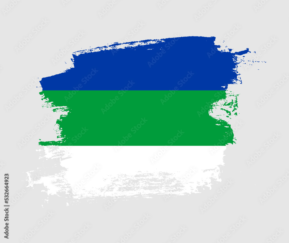 Artistic Komi Republic national flag design on painted brush concept Artistic Komi Republic national flag design on painted brush concept