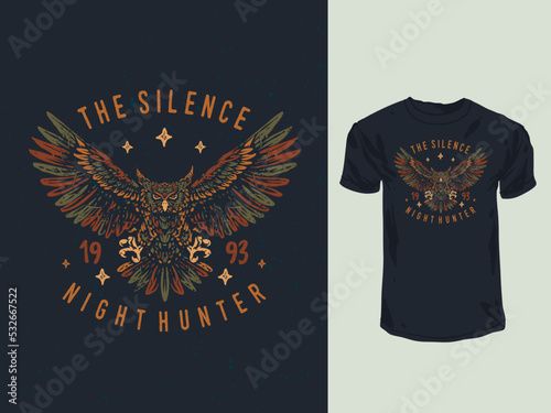 The night hunter owl tattoo style illustration