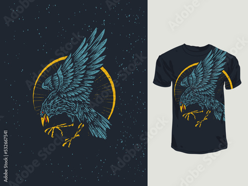 The raven fly high vintage style t-shirt design