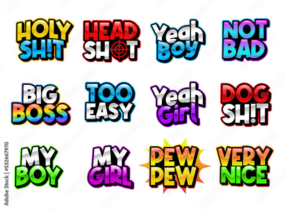 text emotes collection. can be used for twitch, youtube, Discord, and others. graphic conversation text elements illustration set