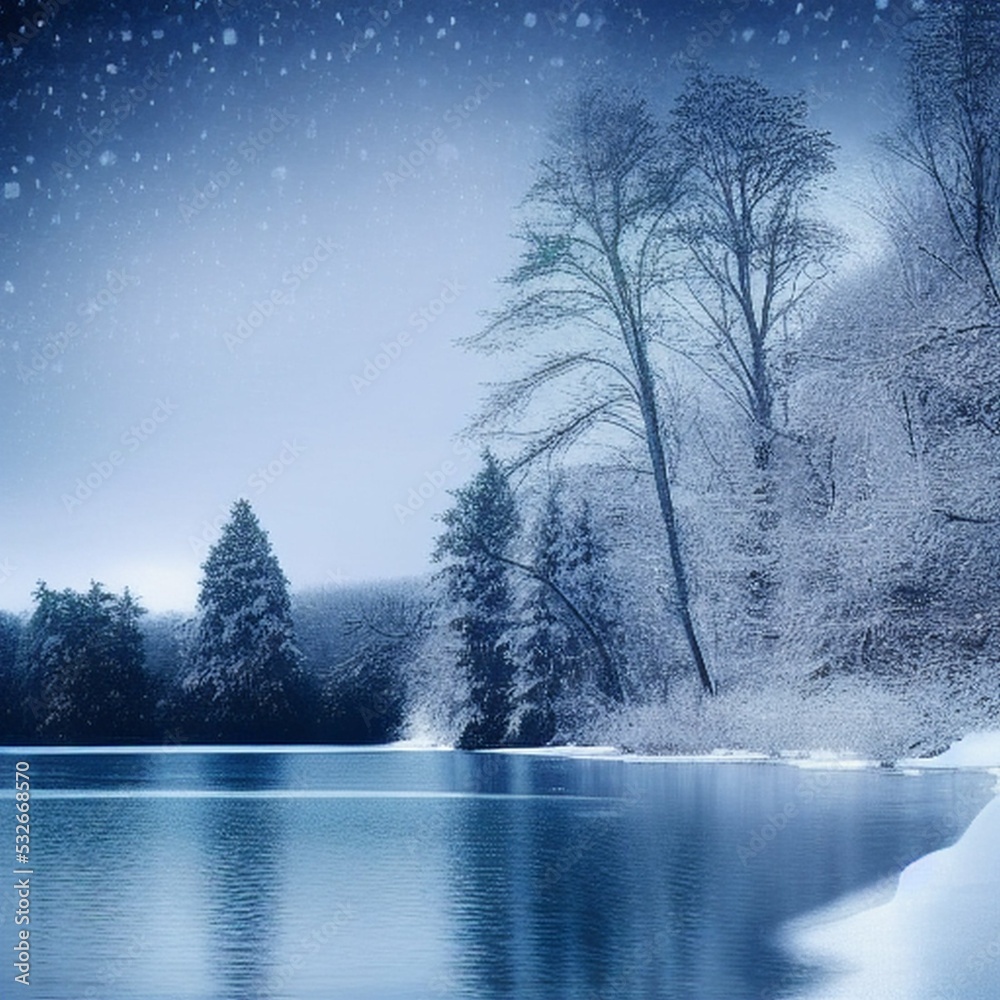 winter nature with lake