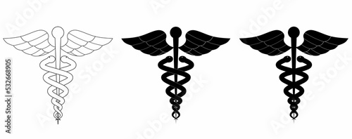 caduceus icon set isolated on white background.caduceus sign