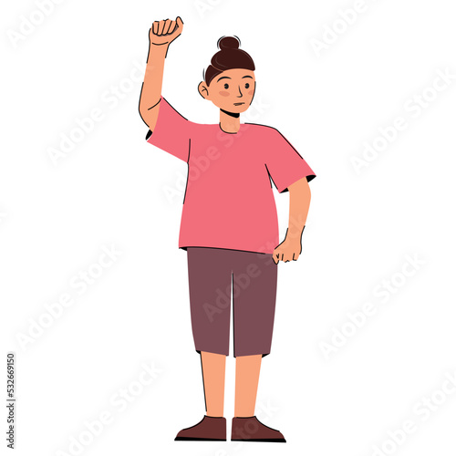 man raised his hands in fists in protest. Vector flat illustration with protesting man. The guy with a disgruntled expression on his face is screaming. rally