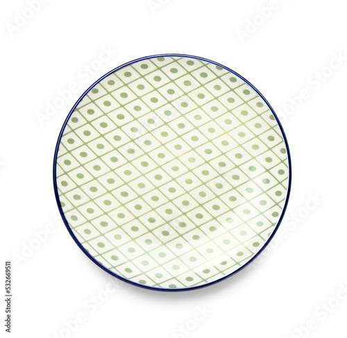Empty ceramic plate isolated on white, top view © Pixel-Shot