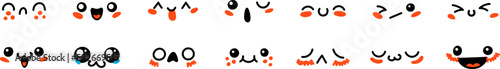 Various Cartoon Emoticons Set. Doodle faces, eyes and mouth. Caricature comic expressive emotions, smiling, crying and surprised character face expressions