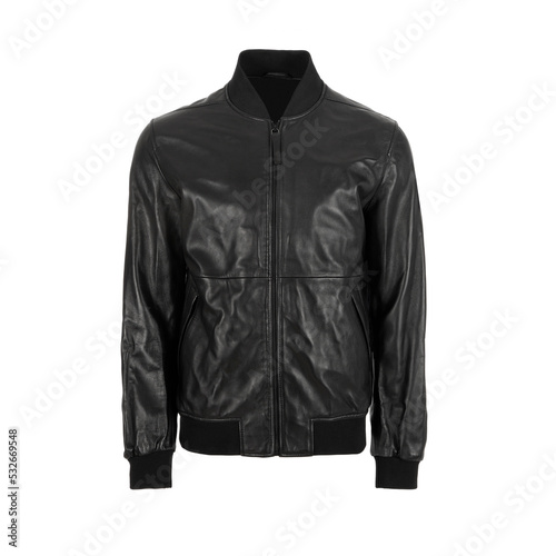 Black men's leather jacket with zipper