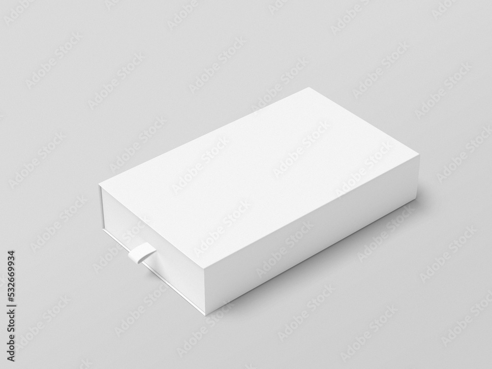 Sliding drawer box packaging mockups. 3D illustration object. Perspective view. Sliding drawer box packaging mockups. 3D illustration object. Perspective view.