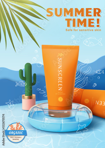 Summer aquatic sunscreen product ad