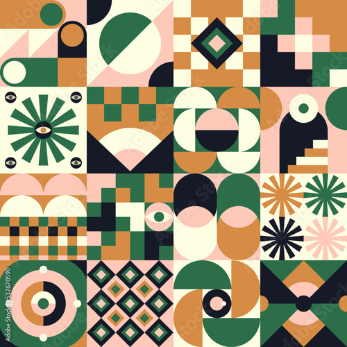 Geometric bauhaus flast illustrations pattern seamless design photo
