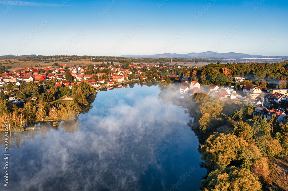 Panorama Stiege im Herbst Stieger See Selketal Harz