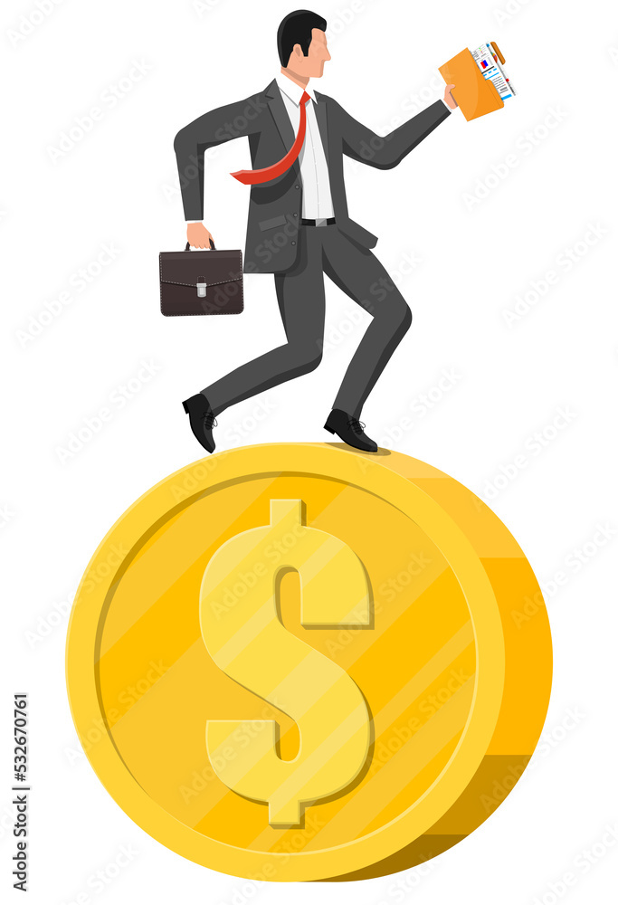Businessman is running on dollar coin