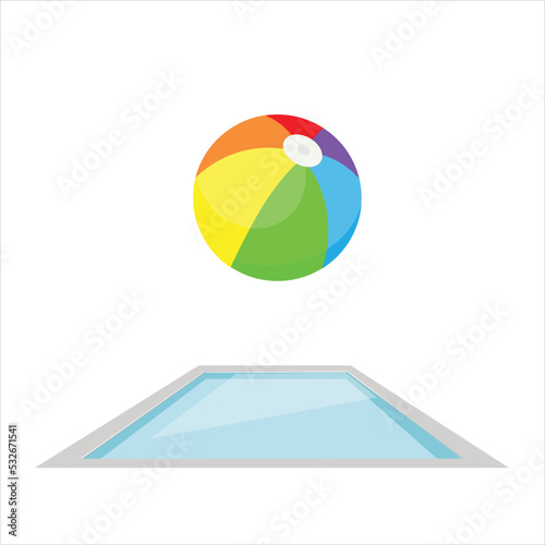 Coloured beach ball in swimming pool