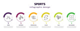sports infographic template with icons and 6 step or option. sports icons such as skibob, motocross, sprained ankle, slalom, balls, ninja shuriken vector. can be used for banner, info graph, web,