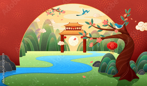 Classic Asian landscape background