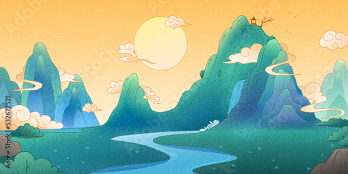 Modern Chinese landscape background