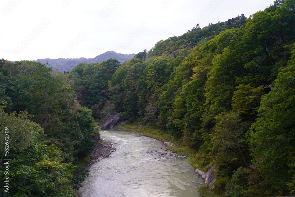 夕張の千鳥橋から見た夕陽川 夕張の千鳥橋から見た夕陽川