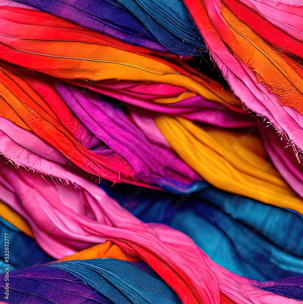Colorful Frayed Silk Texture. This is a seamless, repeating pattern ready for use with bright, vibrant multicolored silk frayed for character