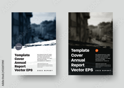 Vector cover template for report, book, brochure or flyer with grunge elements and place for photo. Black and white design for business.
