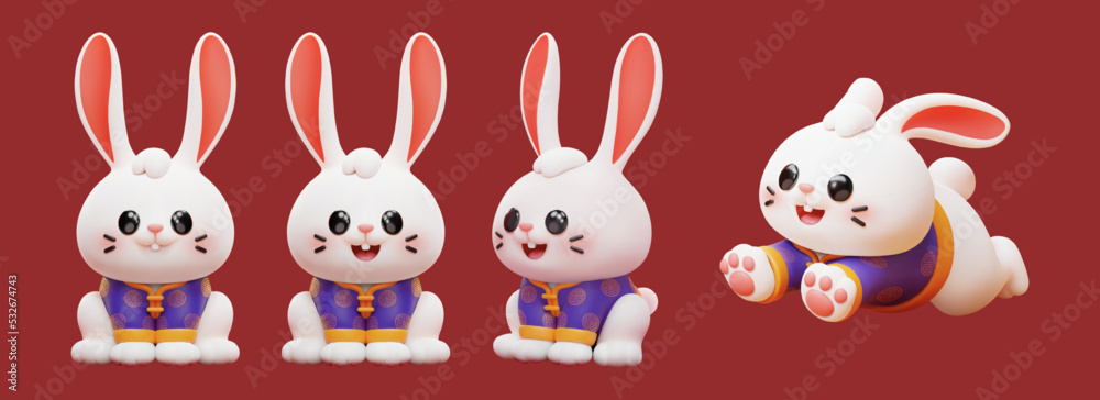 Naklejka premium 3d cute rabbits set