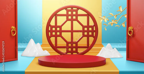 3d oriental design stage background