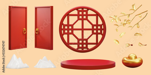 3d asian style element set