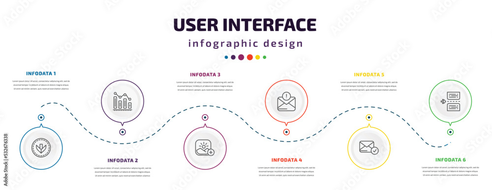 user interface infographic element with icons and 6 step or option ...