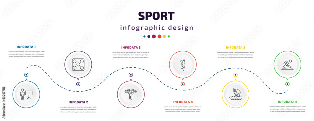 sport infographic element with icons and 6 step or option. sport icons such as training, game board, man lifting weight, climbing with rope, windsurf sea, long jump vector. can be used for banner, sport infographic element with icons and 6 step or option. sport icons such as training, game board, man lifting weight, climbing with rope, windsurf sea, long jump vector. can be used for banner,