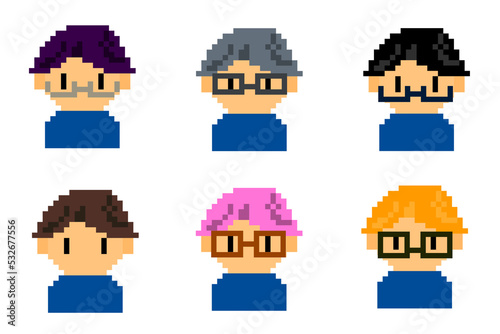ドット絵　人物　男性1　メガネ　アイコンセット1