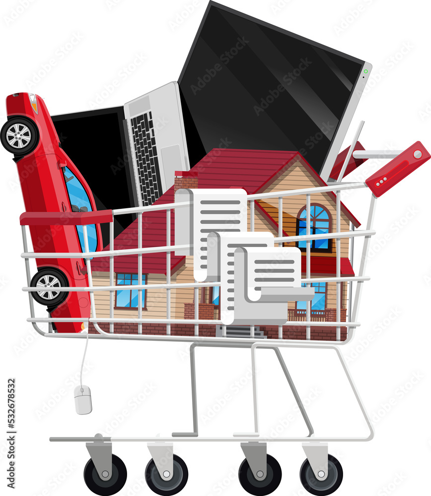 Fototapeta premium Supermarket shopping cart with goods