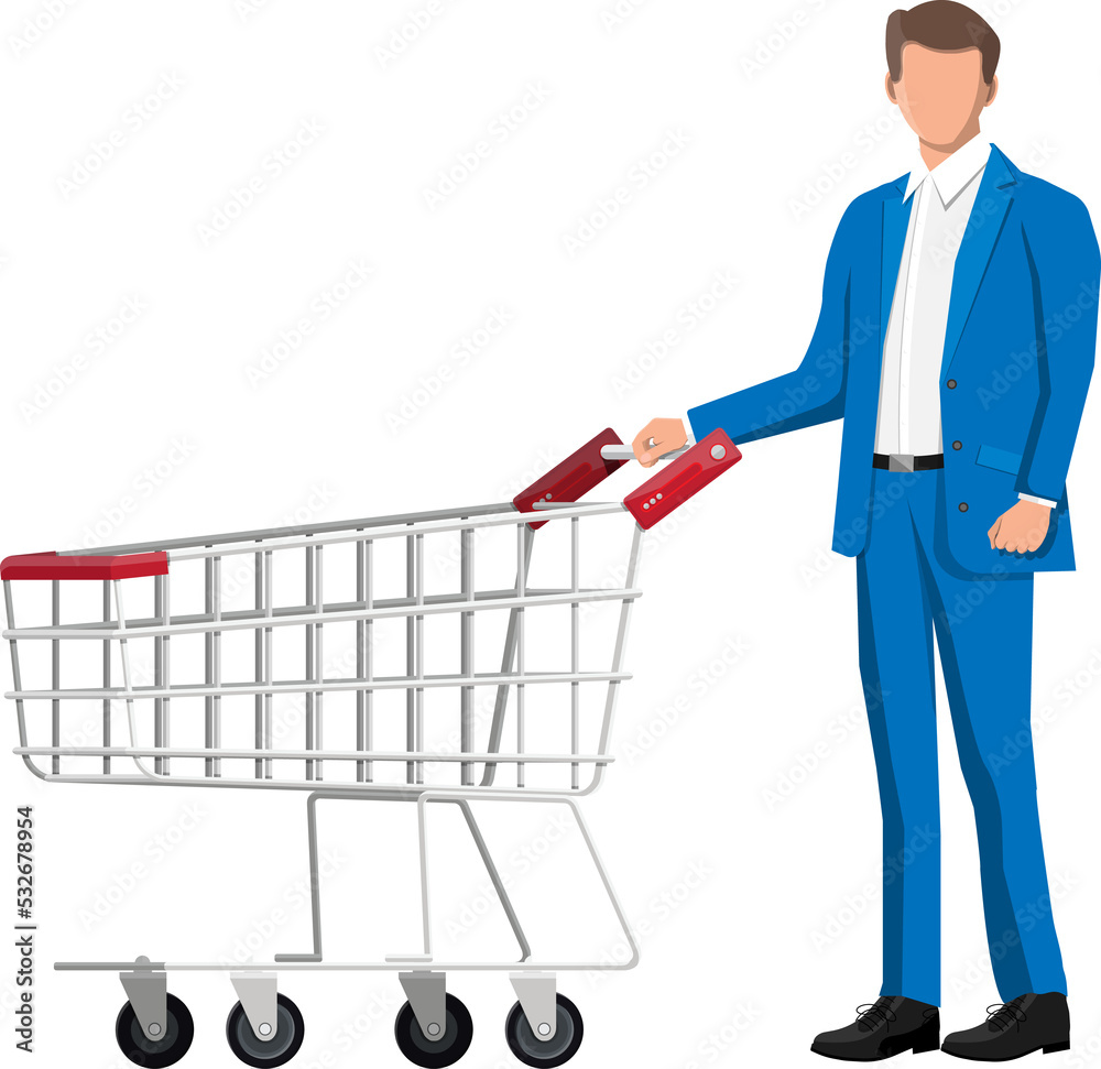 Customer with empty supermarket shopping cart Customer with empty supermarket shopping cart