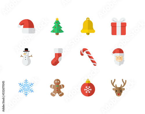Christmas flat color icon set with winter related icons