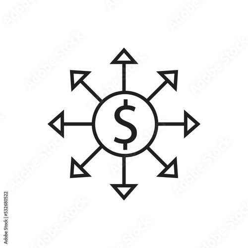 Capital outflow icon design, Outward arrows with dollar. isolated on white background. vector illustration