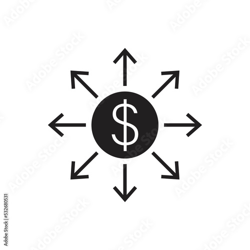 Capital outflow icon design, Outward arrows with dollar. isolated on white background. vector illustration photo