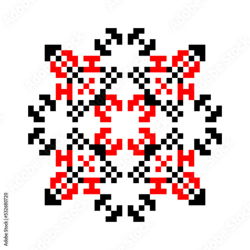 Traditional Ukrainian knitted embroidery art, ethnic mandala ornament vyshyvanka