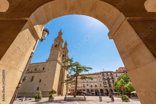 Beautiful cityscape about Logroño city in La rioja, Spain with its cathedral known as Santa María de la redonda photo