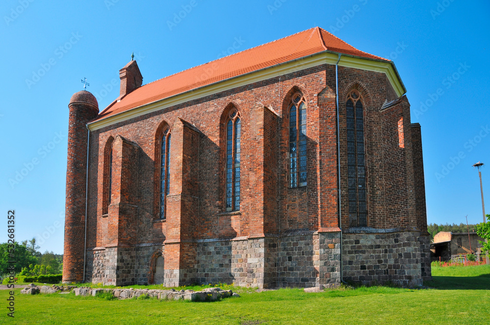 Fototapeta premium Church of Saint Stanislw Kostka (former Templar chapel) at Chwarszczany, West Pomeranian voivodeship, Poland.