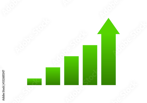 Green arrow graph growing uptrend financial business statistics flat vector icon design.