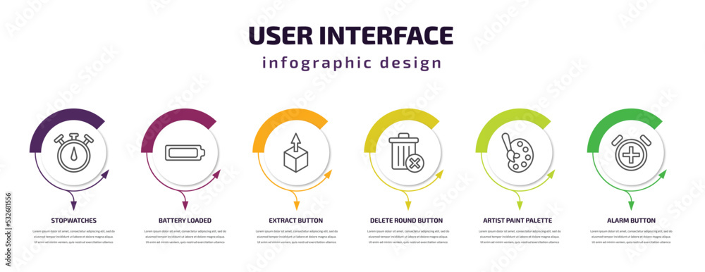 Vecteur Stock user interface infographic template with icons and 6 step ...