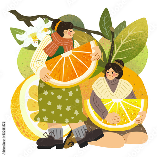 Citrus and girls illustration