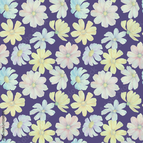 Seamless botanical pattern. Abstract floral ornament for design. Bright flowers collected in a seamless pattern.