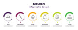 kitchen infographic template with icons and 6 step or option. kitchen icons such as saucer, knife sharpener, cupcake, soap dispenser, pitcher, kitchen vector. can be used for banner, info graph,