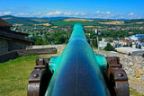 lufa armaty na tle krajobrazu i miasta, gun cannon against the background of the landscape the city, a war souvenir