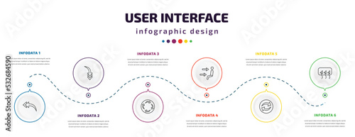 user interface infographic element with icons and 6 step or option. user interface icons such as turn left only, curved downward arrow, rotating arrows, air outlet, continuous, rear window defrost