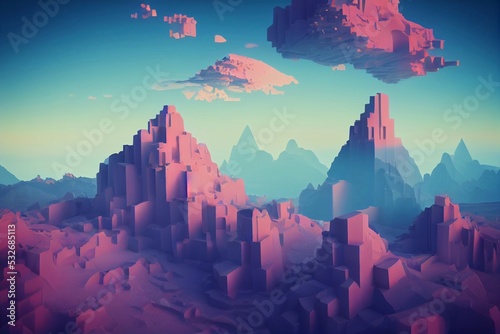 A beautiful mountain range in voxel style