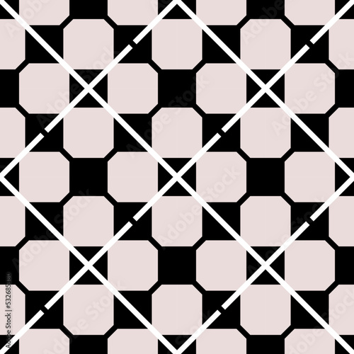 Abstract seamless pattern in geometric ornamental style. monochrome color black pink