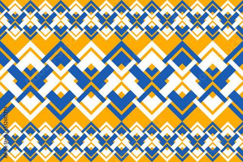 Seamless abstract geometric, vector pattern, diamond square in yellow blue white on yellow background