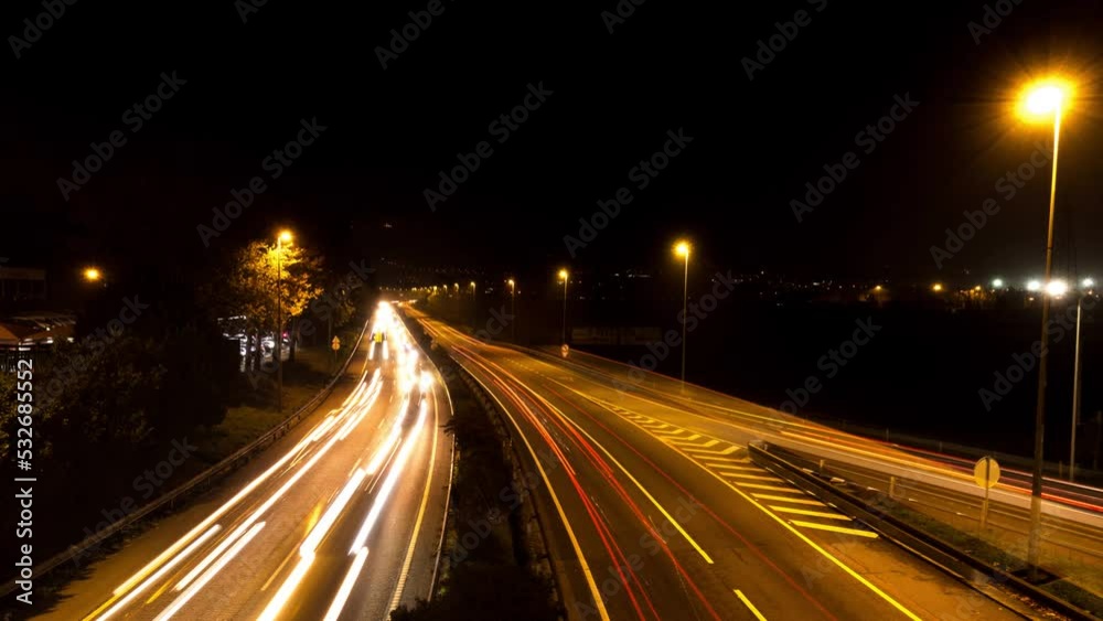 Timelapse traffic Lights on highway at night. Cars Movement. Travel concept. Timelapse traffic Lights on highway at night. Cars Movement. Travel concept.