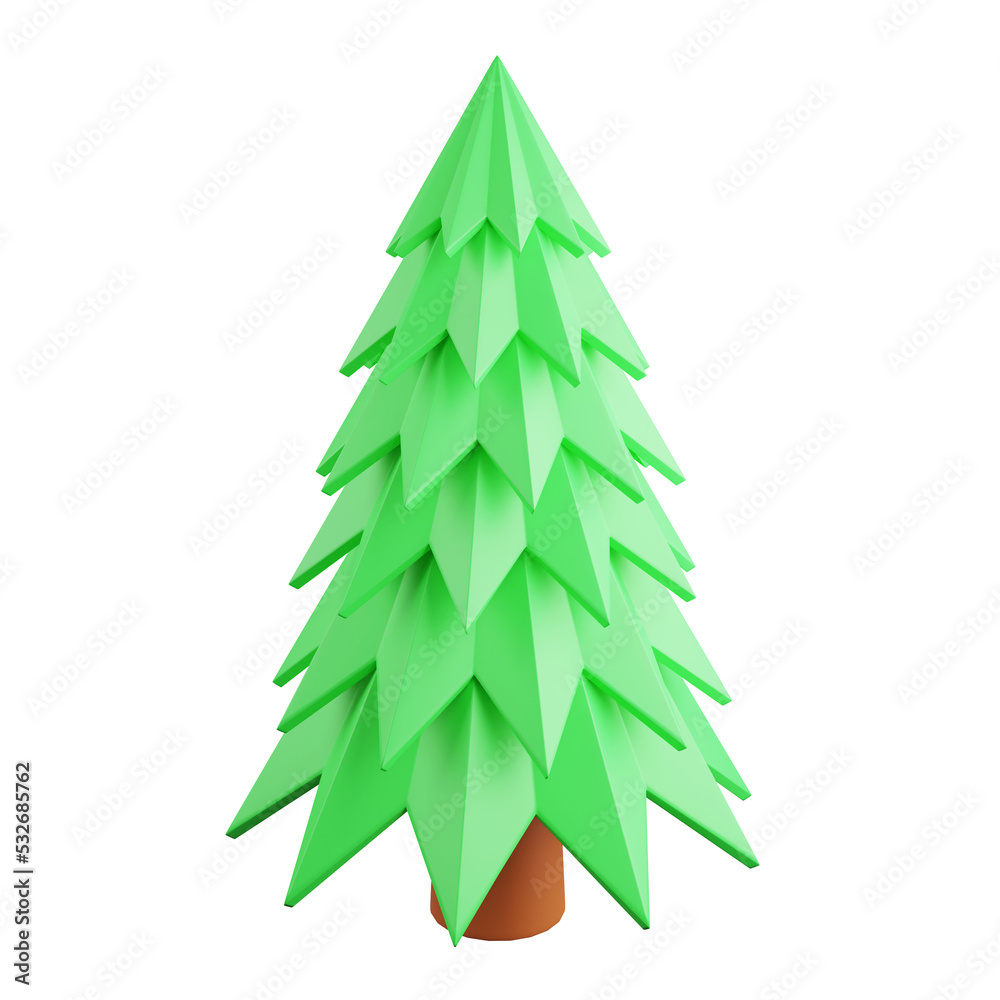Obraz premium 3D rendering flat design Christmas tree isolated on transparent background 