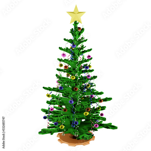 3D rendering Christmas tree isolated on transparent background