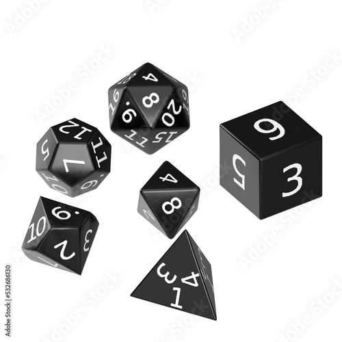 3d rendering illustration of a set of rpg dice